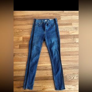 Rag & Bone High Rise Ankle Skinny Blue Jeans with Matte Black Side Stripe